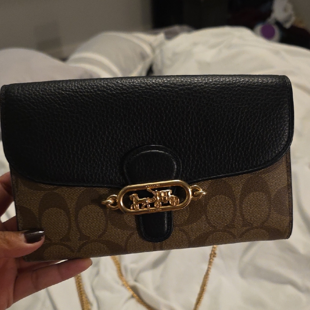 Coach Black and Brown Clutch with Signature Monogram
